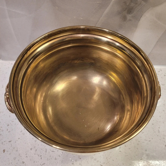 Vintage Brass Pot Planter Cachepot  Ornate Handles Footed - Picture 5 of 5